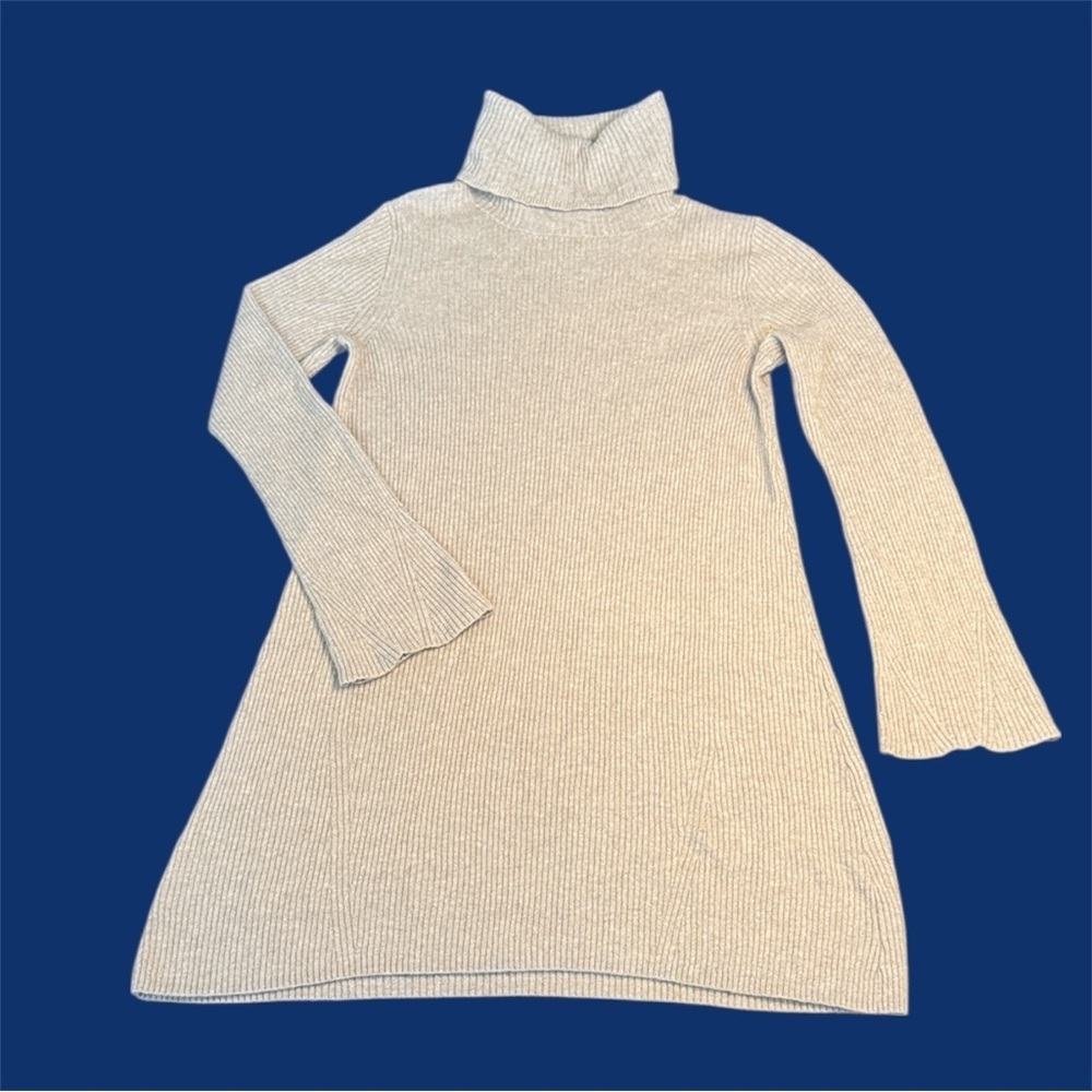 Madewell Cream Turtleneck Sweater Dress? Merino Wool Alpaca sz S Bell Sleeve